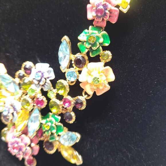 Joan Rivers Enamel Crystal 21" Necklace Earrings Statement Flowers cluster Fairy - Picture 6 of 14